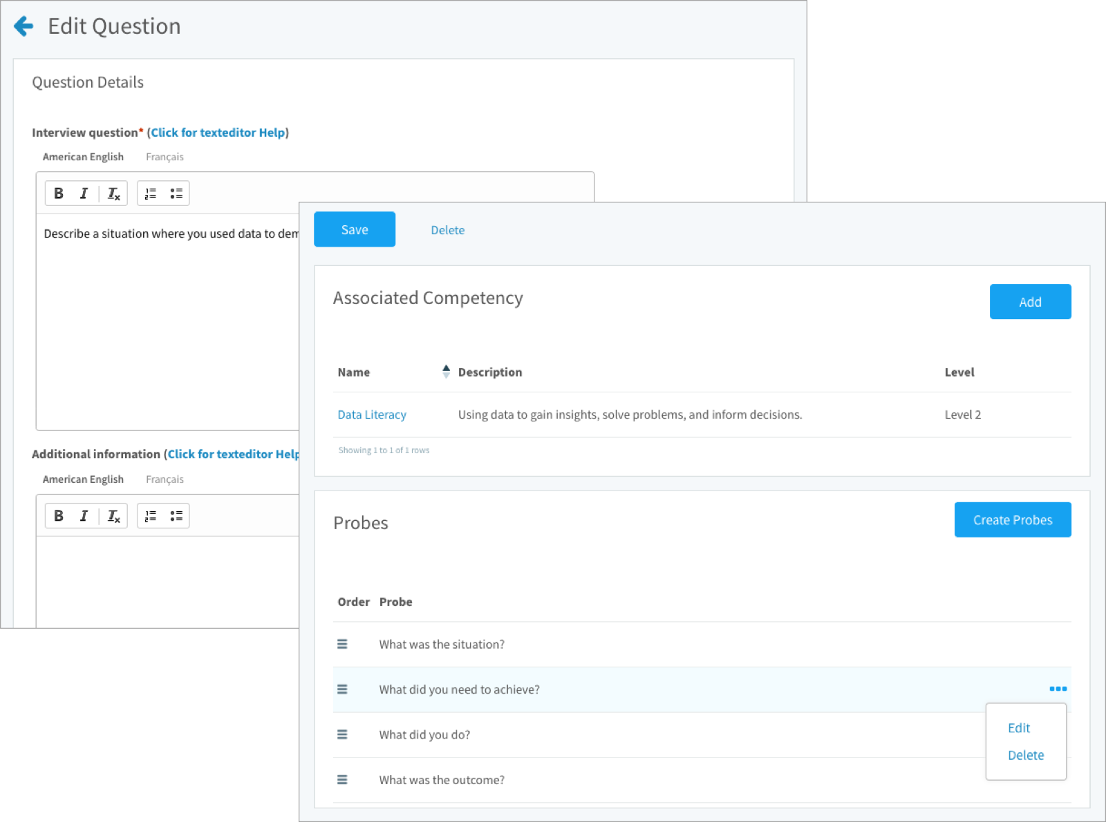 Manage interview questions